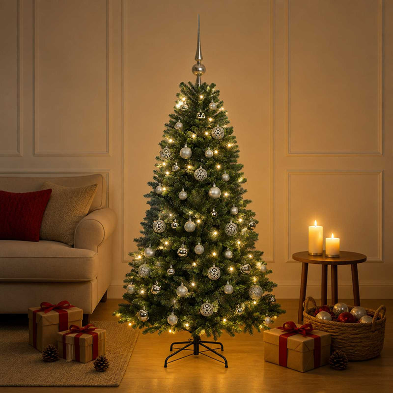 Christmas Tree, 120 cm, with LEDs & silver balls