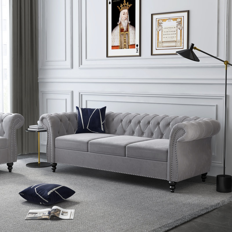 Canapé rembourré 83,85 po Adedapo, Velours gris