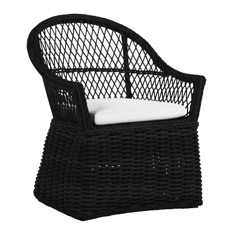 Soho Woven N-Dura Resin Wicker Outdoor Arm Chair, Black, Welt, Intermix Indigo