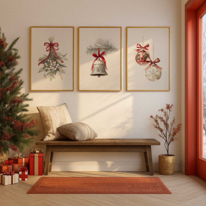 Ensemble de 3 estampes Tinsel & Tidings, Chrome poli, H 15,5 po x l 37,5 po