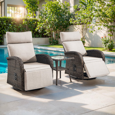 Esquer 3 - Pieces Outdoor Wicker Poolside Reclining Swivel Chaise Lounge With Adjustable Recliner And Side Table by Lark Manor