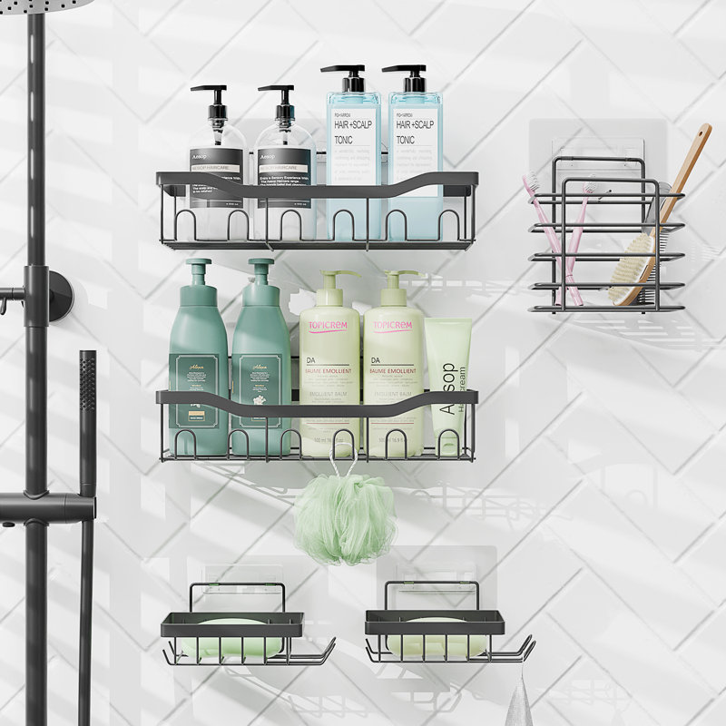 Adhesive Stainless Steel Shower Caddy, Gray