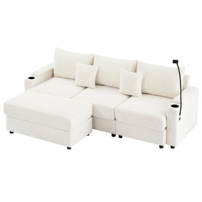 Modern Sectional In Beige With Storage, Movable , Ports, Beverage Holders, Phone Holder For Living Area Style Room Hidden Cup Holder,