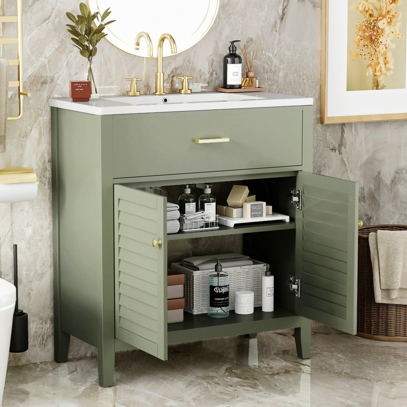 Ensemble de meuble-lavabo de 30 po avec lavabo en céramique, grand rangement - comprenant 1 séparateur escamotable et multifonctionnel