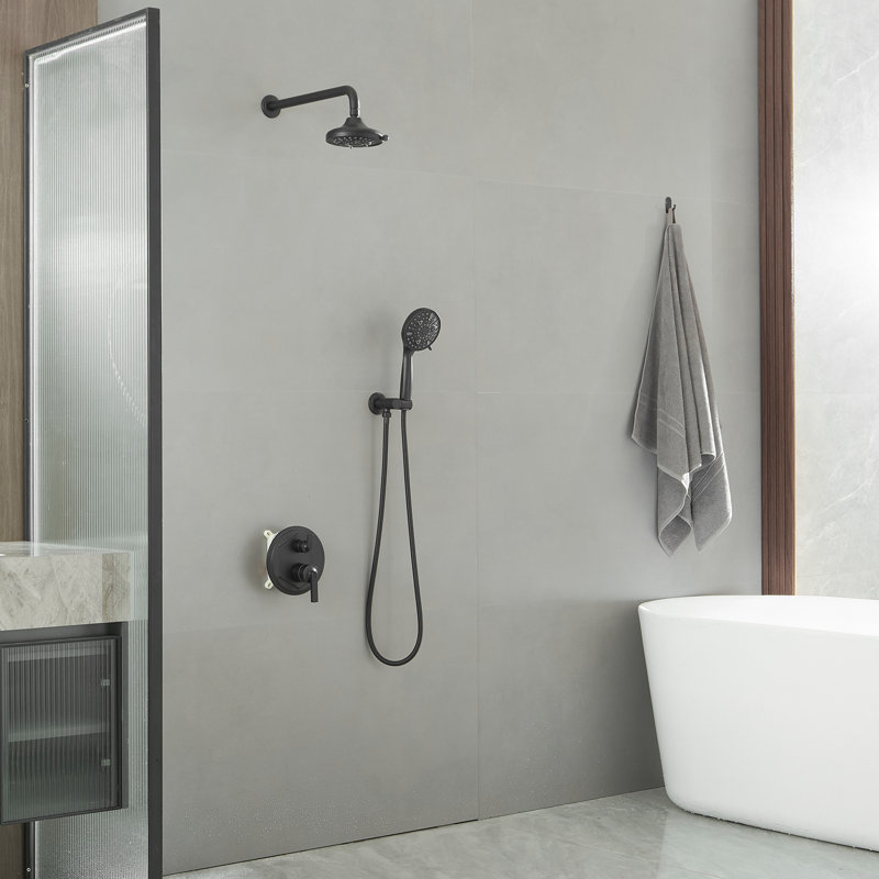 Ensemble de robinet de douche à poignée simple à 2 jets 1,8 gallons par minute avec valve et pomme de douche à main à fonction double en noir mat