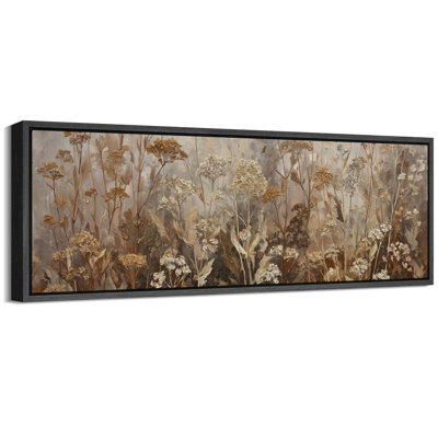 Vintage Dried Wildflowers Neutral Tones Art - Pictures Extra Large Framed Canvas Print Wall Art