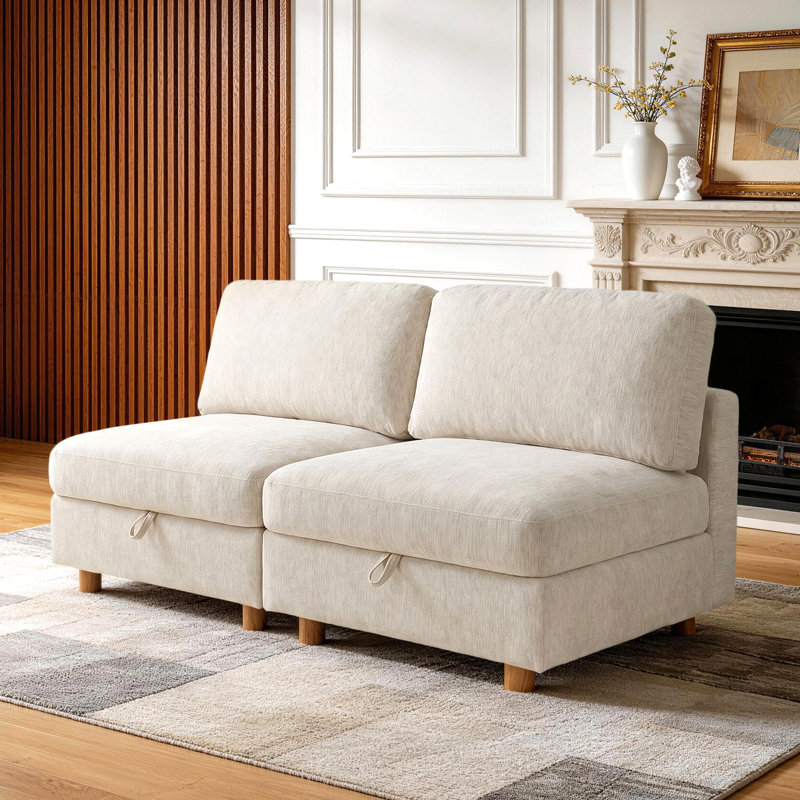 Ensemble de canapé modulaire sans accoudoirs avec rangement, Beige