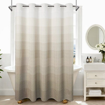 No Hook Ombre Waffle Shower Curtain with Snap-In Liner