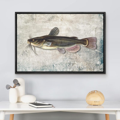 Fish " Black Bullhead Fish On Granite Background Marine Life Animals Realism Nautical Ultra "
