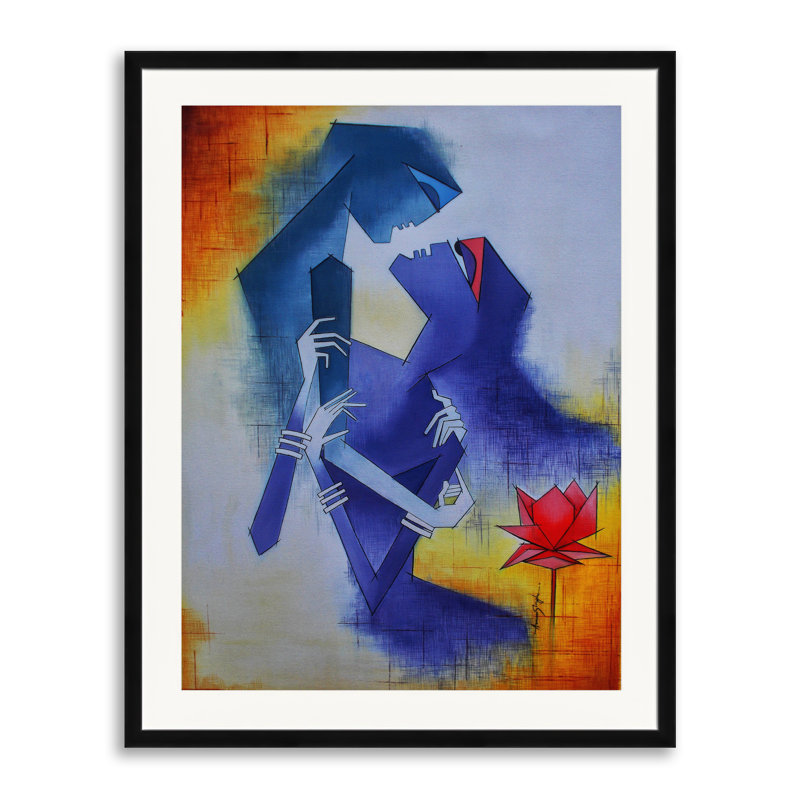 Amativité par Amar Singha - Peinture, H 31,25 po x l 25,25 po, Papier avec cadre noir