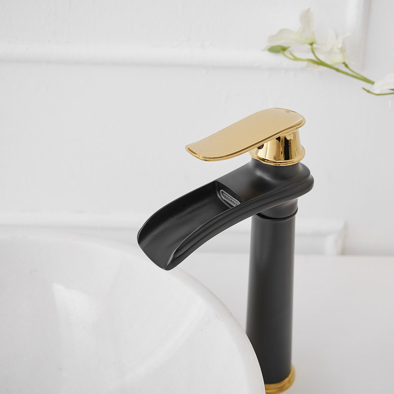 Single-handle Bathroom Faucet with Drain Assembly, Gold/Black