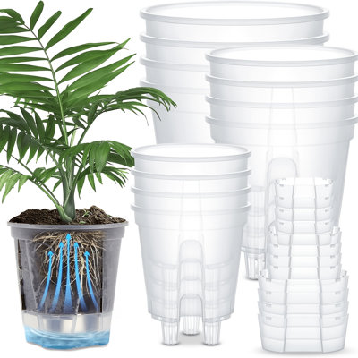 12-Piece Clear Self-Watering Plastic Planter Pot Set with 3 Sizes, Air Column Design and Water Reservoir