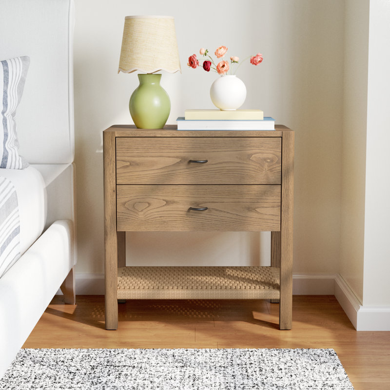Deirdre 2 - Drawer Woven Nightstand, Dune Ash
