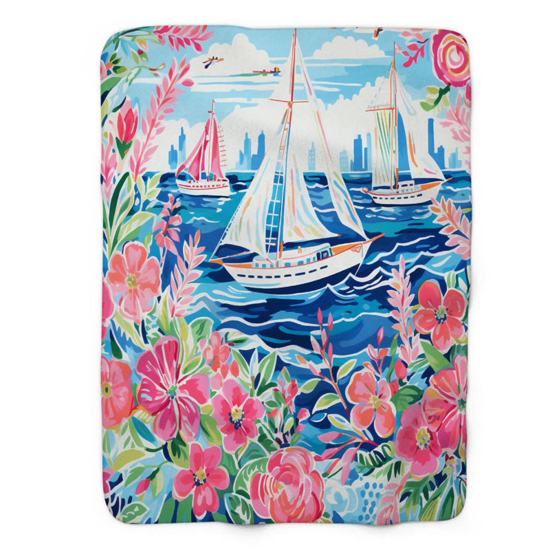 Motif de balise maritime - 1 pièce Sherpa Premium, L 60 po x L 80 po, Art marin tendance