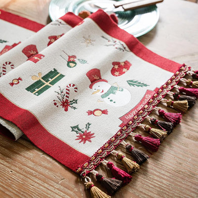 Chemin de table Jacquard Tassel - Rouge