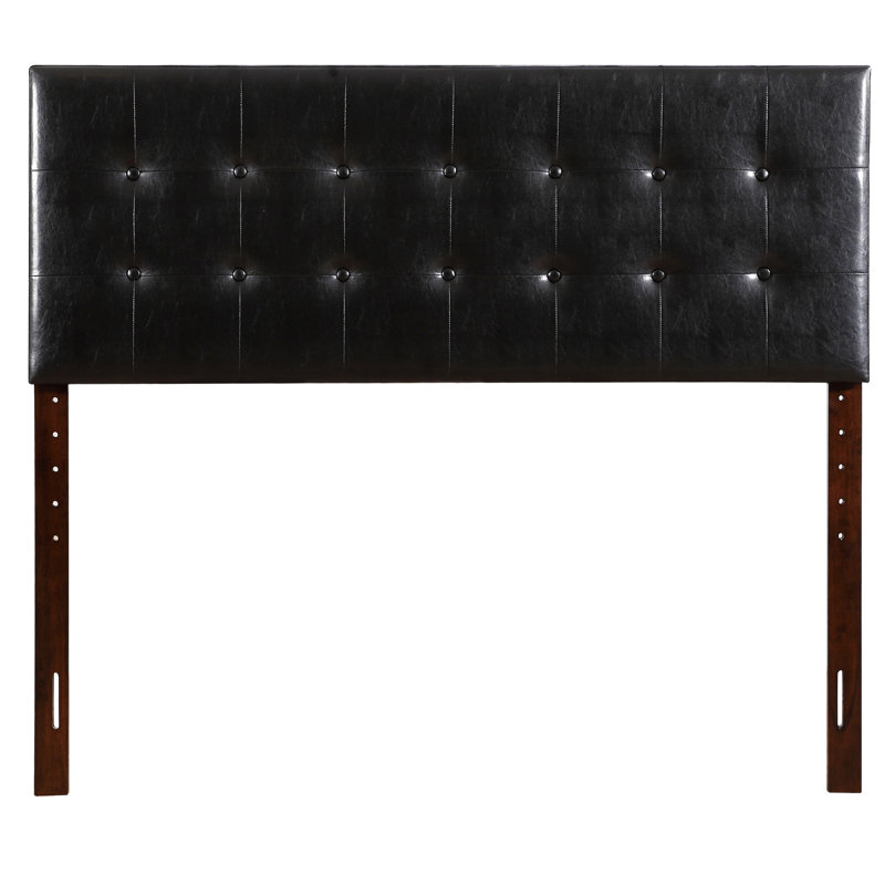 Grand lit noir en similicuir noir avec tête de lit réglable pour accueillir un matelas plus haut 41 53 pouces Nettoyer et monter sans effort avec une hauteur de panneau complexe, un revêtement facile et un rembourrage en mousse