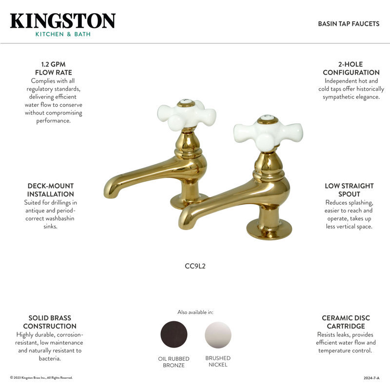 Robinet de lavabo à deux poignées Kingston, Bronze huilé
