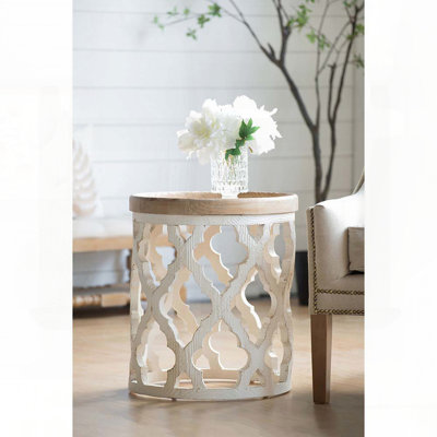 Grande table d'appoint blanche vieillie - 23 po