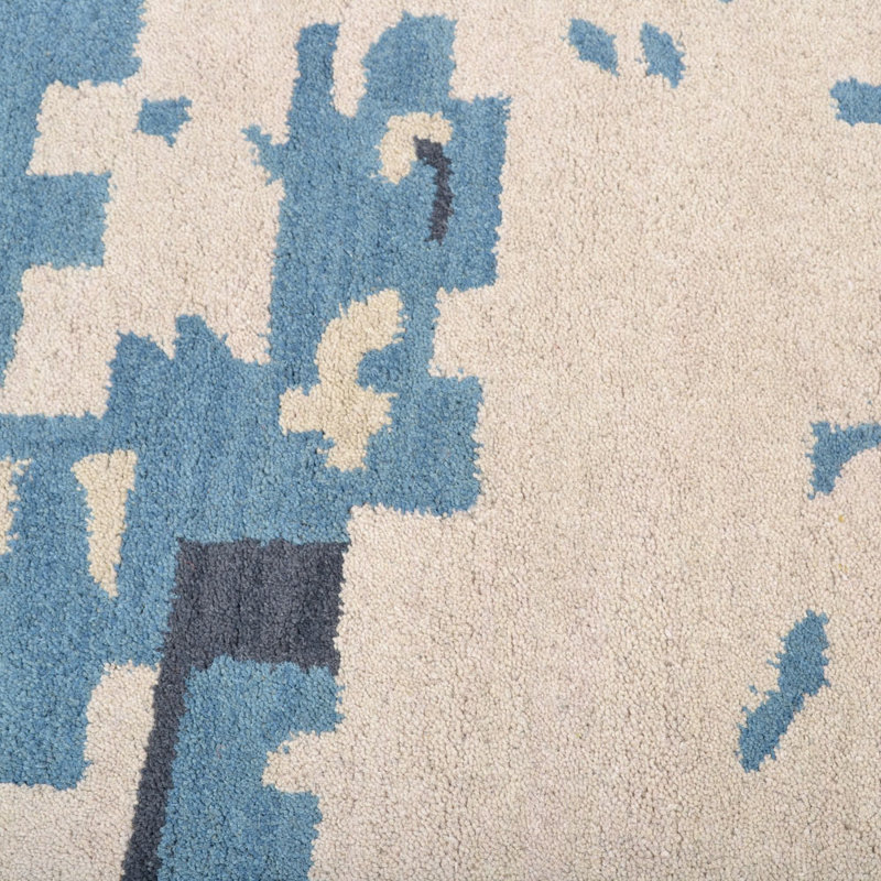 Tapis écologiques en laine touffetée à la main Aliviyah - 8 pi x 10 pi, rectangulaire, de couleur bleu beige, de conception abstraite et moderne, de tapis épais antidérapants faits à la main pour le salon, la chambre à coucher