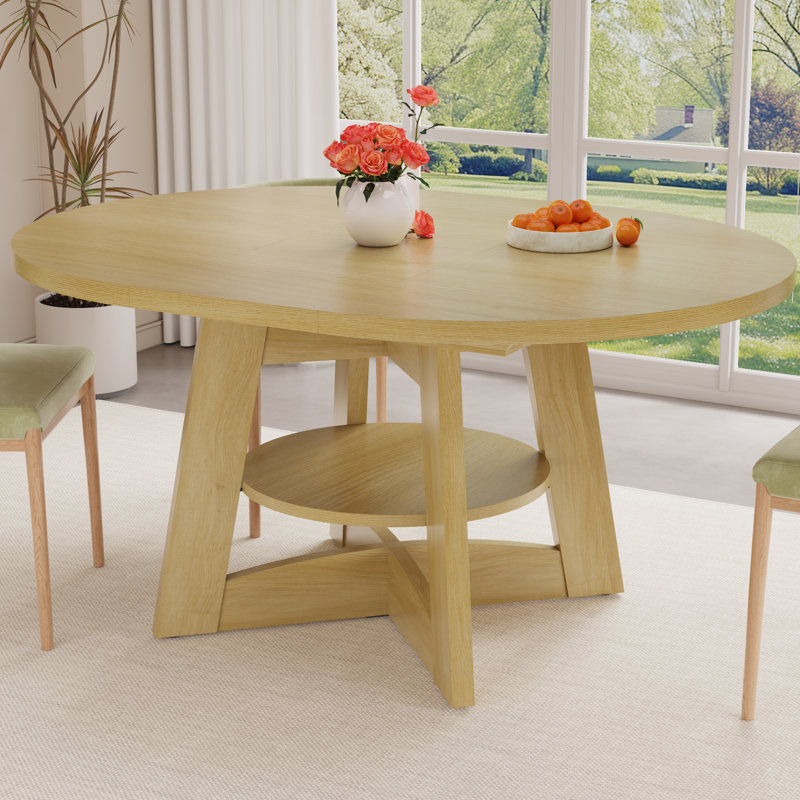 47"–63" Extendable Round Dining Table With Removable Leaf, Farmhouse Wooden Dining Table For 4–6 Seats, Space-Saving Expandable Table For Kitchen, Dining Area, Or Living Space