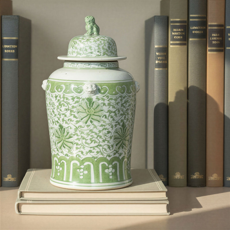 Reproduction de pot de gingembre en grès avec motif floral peint à la main