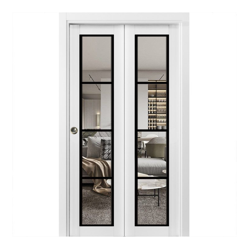 Porte pliante à panneaux en bois, Satin blanc, 60 po x 80 po