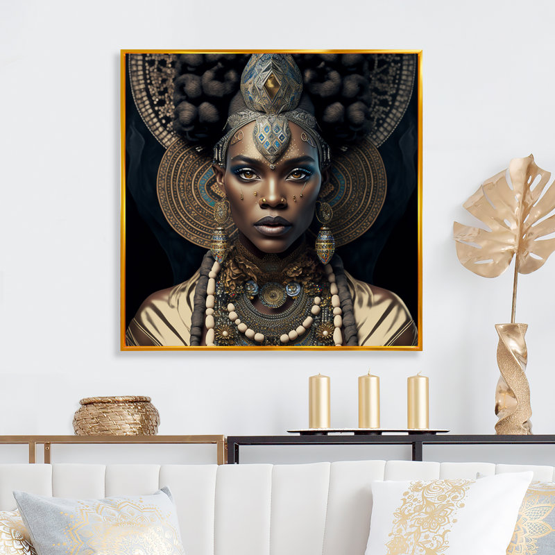 «Maspeth Tribal African Woman II», reproduction d'art sur toile encadrée, H 24 po x l 24 po, Toile avec cadre flottant, Doré