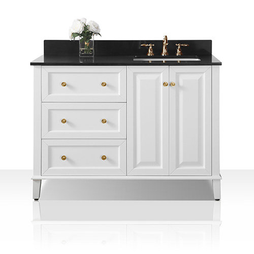 Hannah 48'' W Single Vanity, White, Right, Oak/Brushed Gold