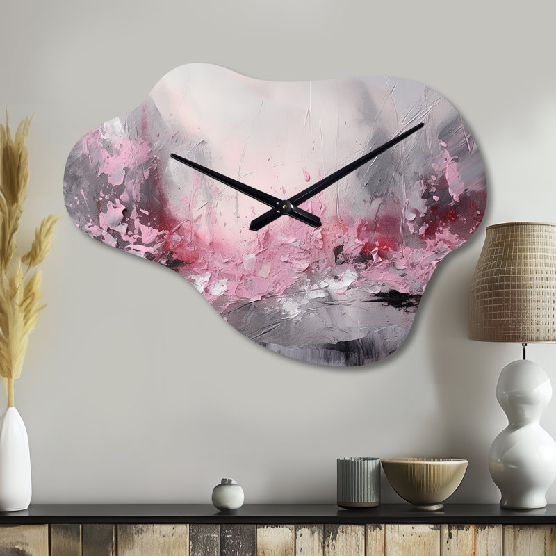 «Evolving Shapes In Pink Marble V», horloge murale géométrique, Grand