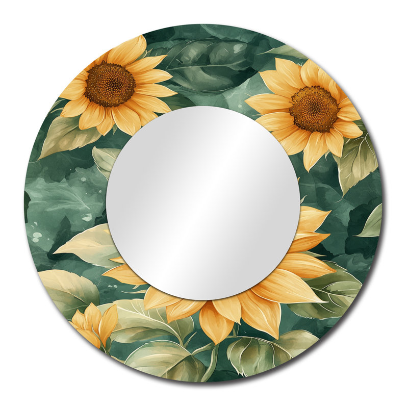 Green Garden - Tournesols abstraits, collage I - décoration murale miroir floral - imprimé sur métal, 29 po x 29 po