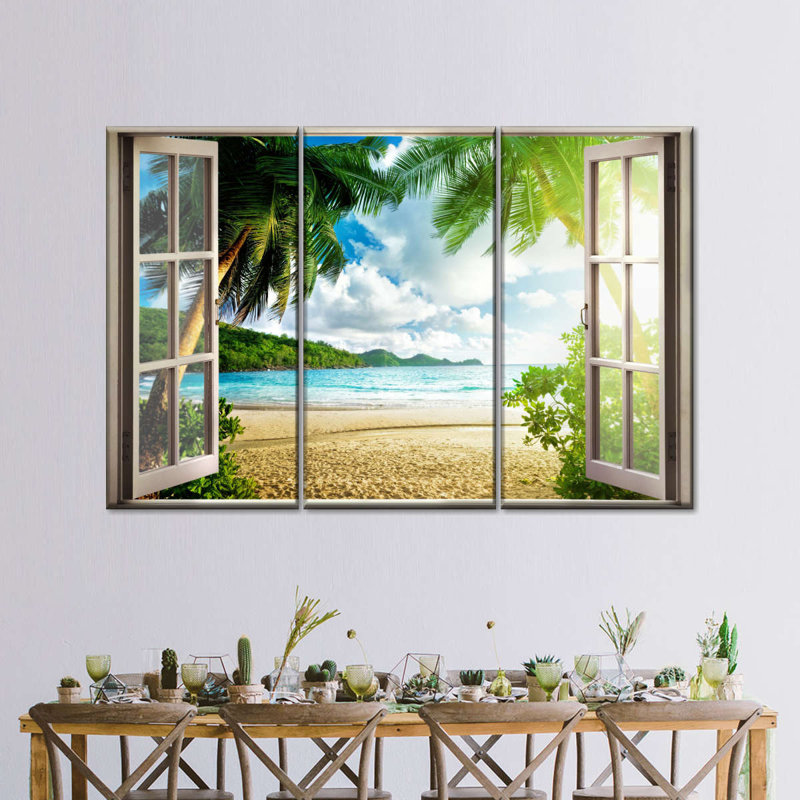 Window To Lush Beach Wall Art Multi Piece Canvas Print, H 24 po x l 38 po x P 1,25 po
