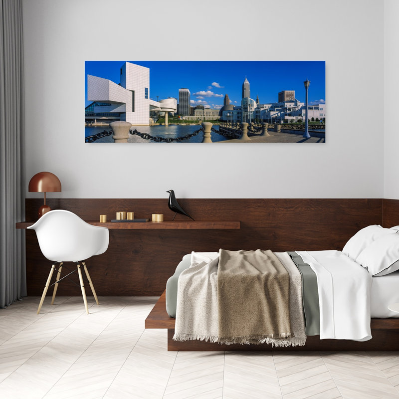 Building At The Waterfront Rock And Roll Hall Of Fame Cleveland Ohio USA by Richard Sisk - Wrapped Canvas Panoramic Print