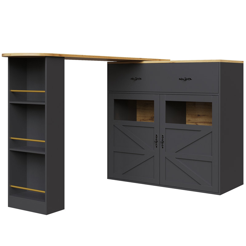 Kitchen Island With 2 Doors, 1 Drawer And Extendable Table, Black