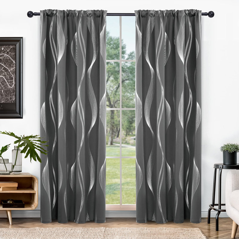 Cirila Back Tab Rod Pocket Silver Wave Curtain Panels, 52" W x 84" L, Gray