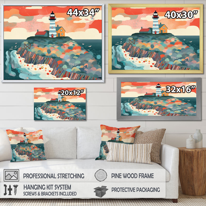 Phare côtier I sur toile, Toile tendue, H 24 po x l 32 po x P 1 po