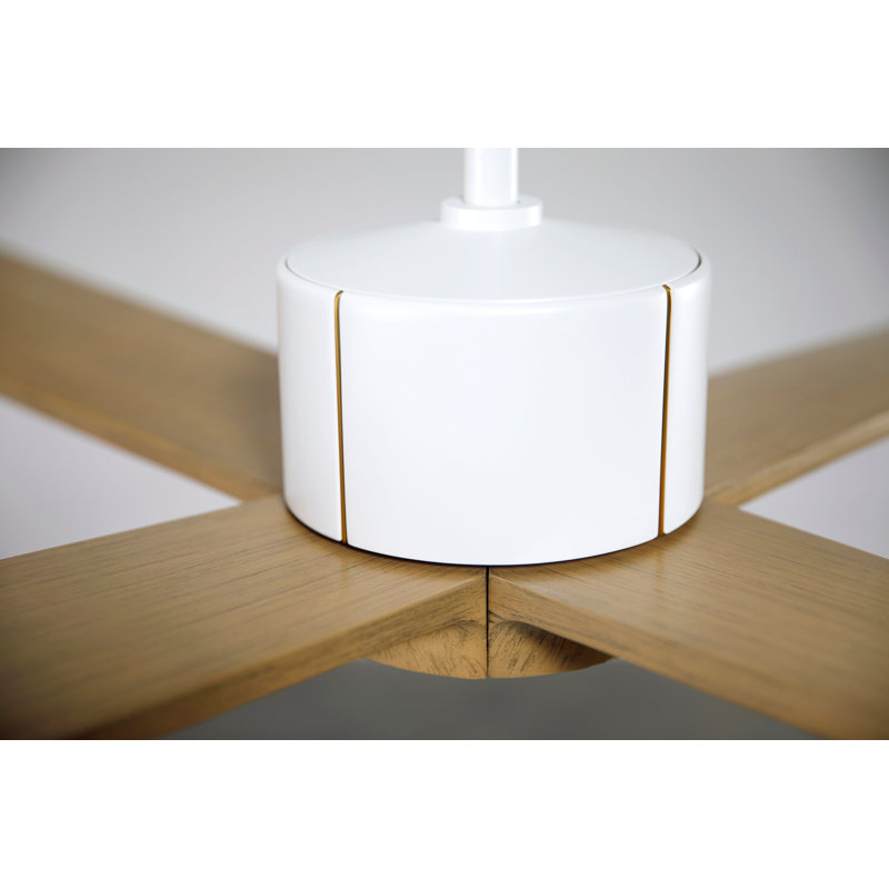 Nouveau Downrod Ceiling Fan, Matte White/Brass, Wall/Remote Combo Controls, Maple