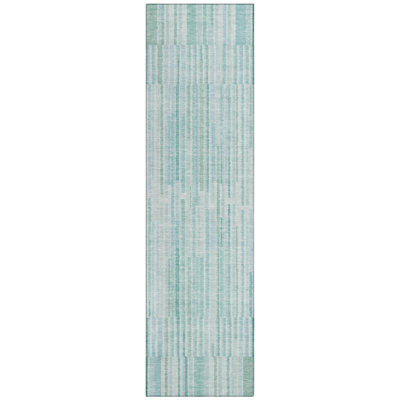 Machine Washable Indoor/Outdoor Xhevrie Turquoise Rug