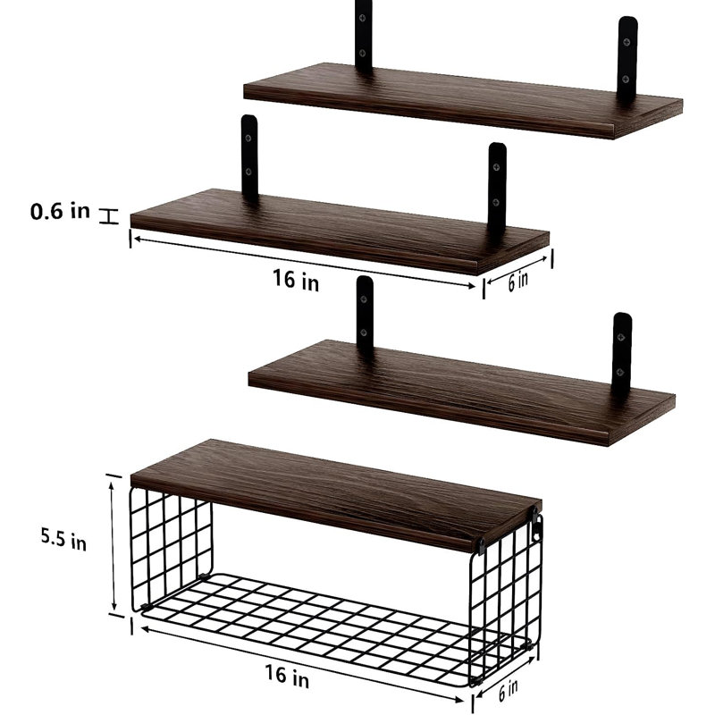 Tablette flottante en bois 4 pièces Sprow, Brun