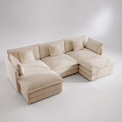 Canapé modulaire en U avec repose-pieds réversible, canapé d'angle convertible 5 places, 2 repose-pieds, canapé en chenille douce minimaliste moderne pour le salon