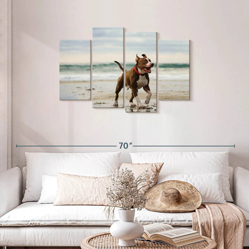 Pit Bull On Beach, 27" H x 43" W