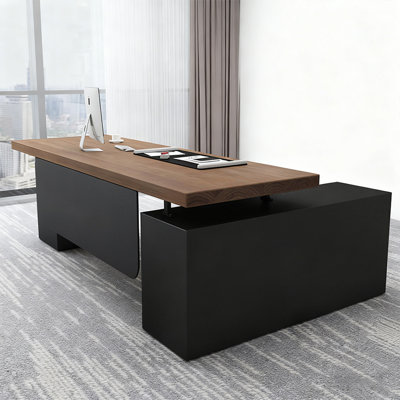 Brown L-Shaped Solid Wood with 3 drawers Executive Desk