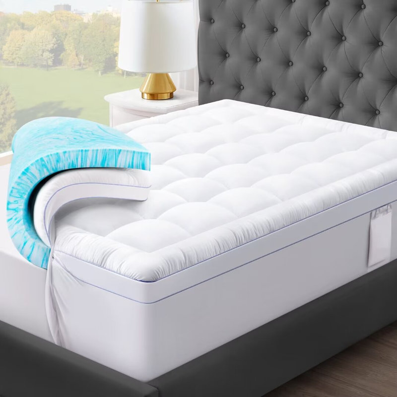 Dual Layer 3 Inch Memory Foam Mattress Topper, 2 Inch Cooling Gel Memory Foam Plus 1 Inch Down Alternative Pillowtop Mattress Pad
