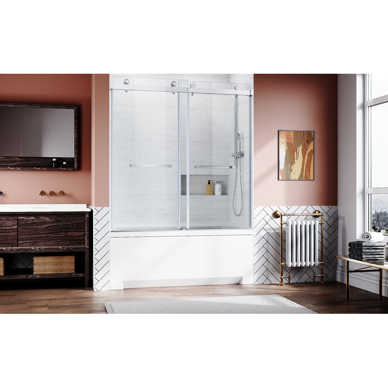56'' - W x 62'' H Door Frameless Tub Door with, Brushed Nickel