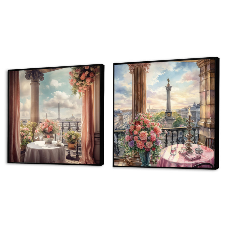 Vue magnifique sur le balcon de Londres - ensemble de 2 collages carrés assortis, Cadre flottant noir, H 30 po x l 61 po