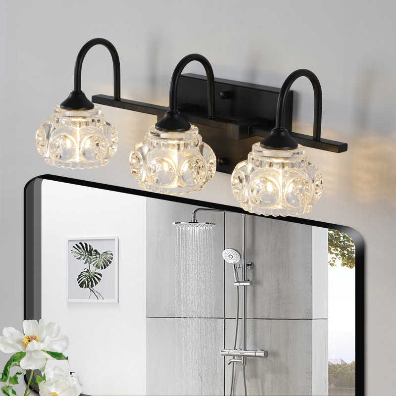 Éclairage de meuble-lavabo rétro 3 lumières, Noir, noir, noir, noir