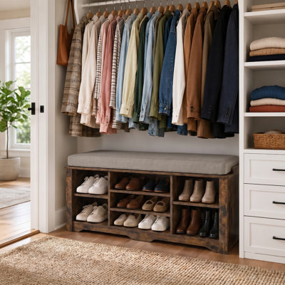 Banc de rangement pour chaussures 39,4 "avec coussin et tablettes réglables