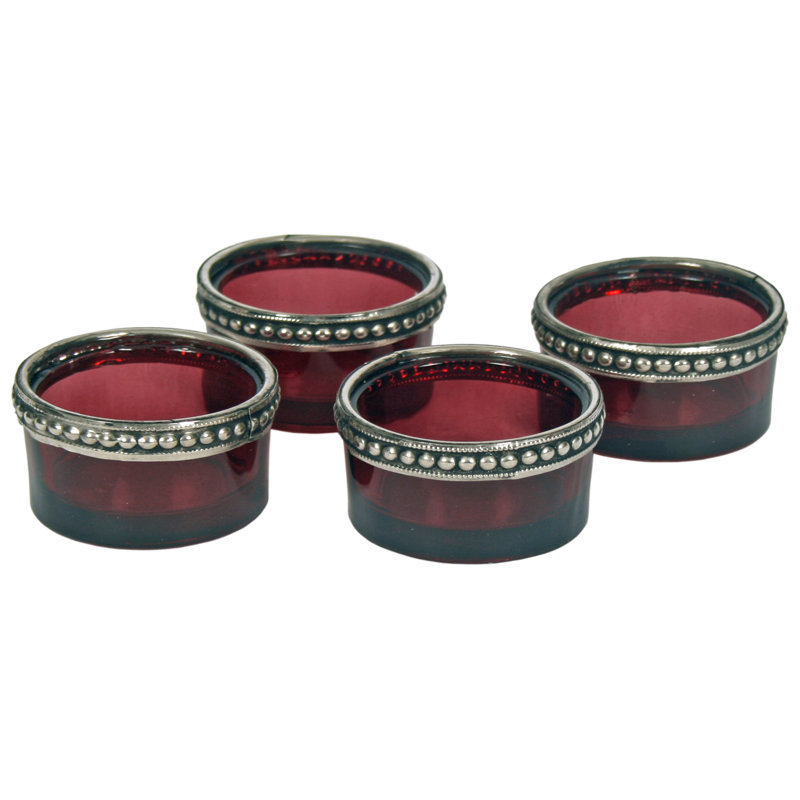 4 Piece Glass Tabletop Tealight Holder Set, Ruby