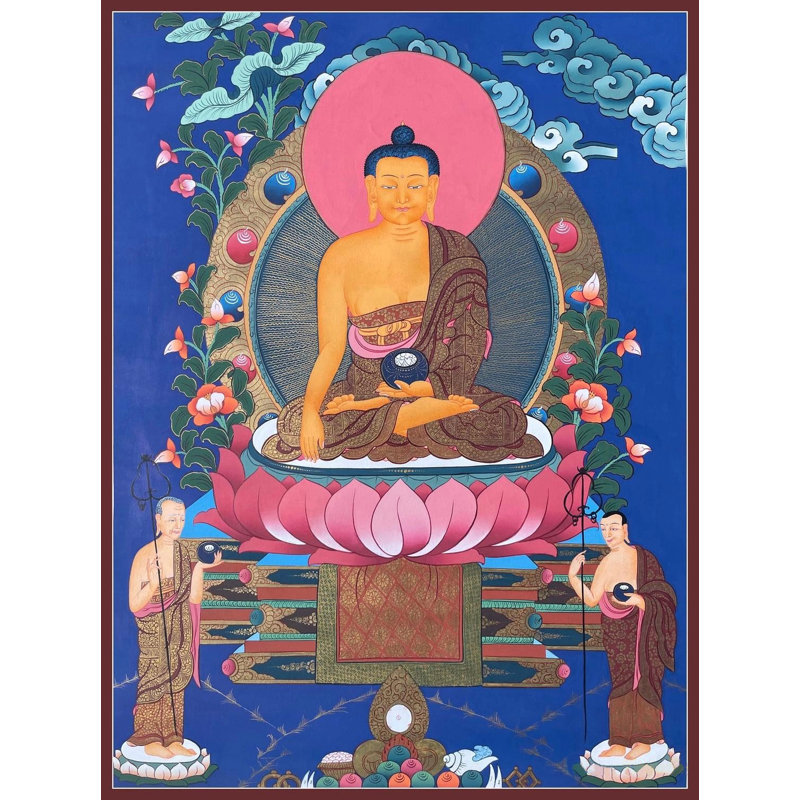 Shakyamuni Buddha With Devotees Thangka (Brocadeless Thangka)