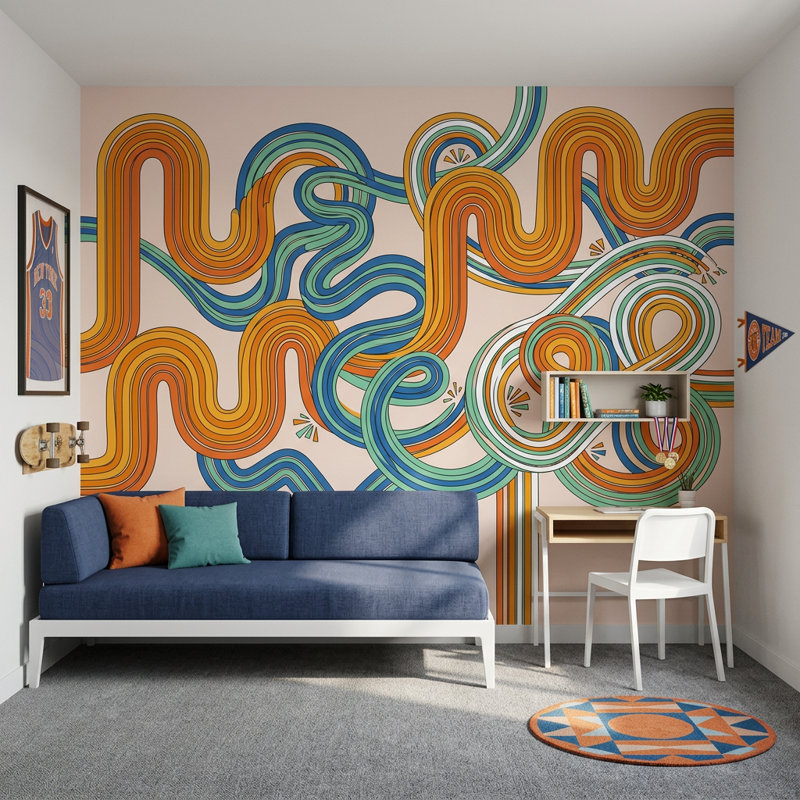 Décoration murale amovible Mid Mid Century Modern, Peler et coller, 200 po x 120 po