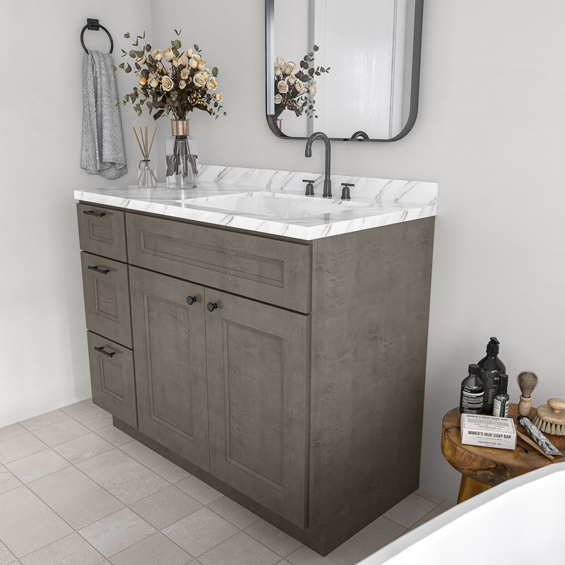 Meuble-lavabo de salle de bain en bois massif prêt à assembler de 42 po seulement - comptoir non inclus, Double shaker Cinder